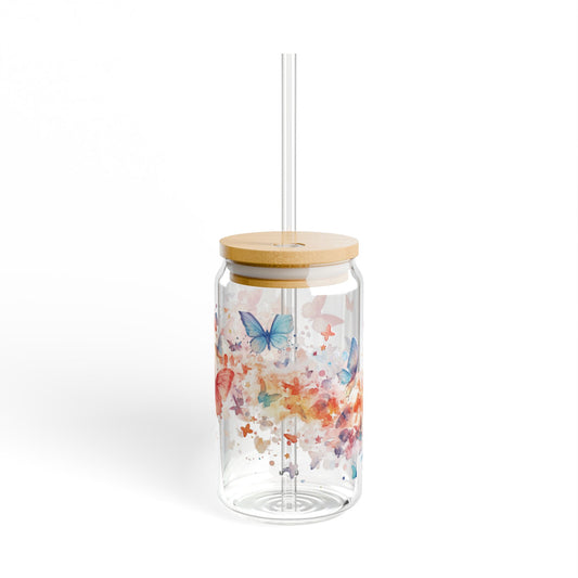 Butterfly-Design Eco-Friendly 16oz Sipper Glass with Straw