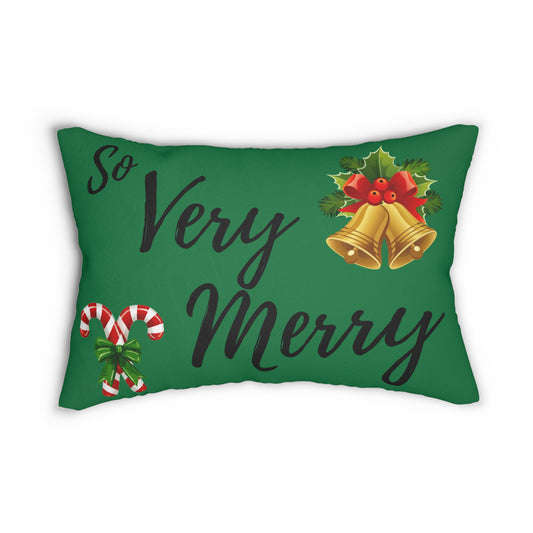 “So Very Merry” Christmas Lumbar Pillow – Festive Holiday Throw Pillow with Bells, Candy Cane & Holly Design | Cozy Christmas Home Décor