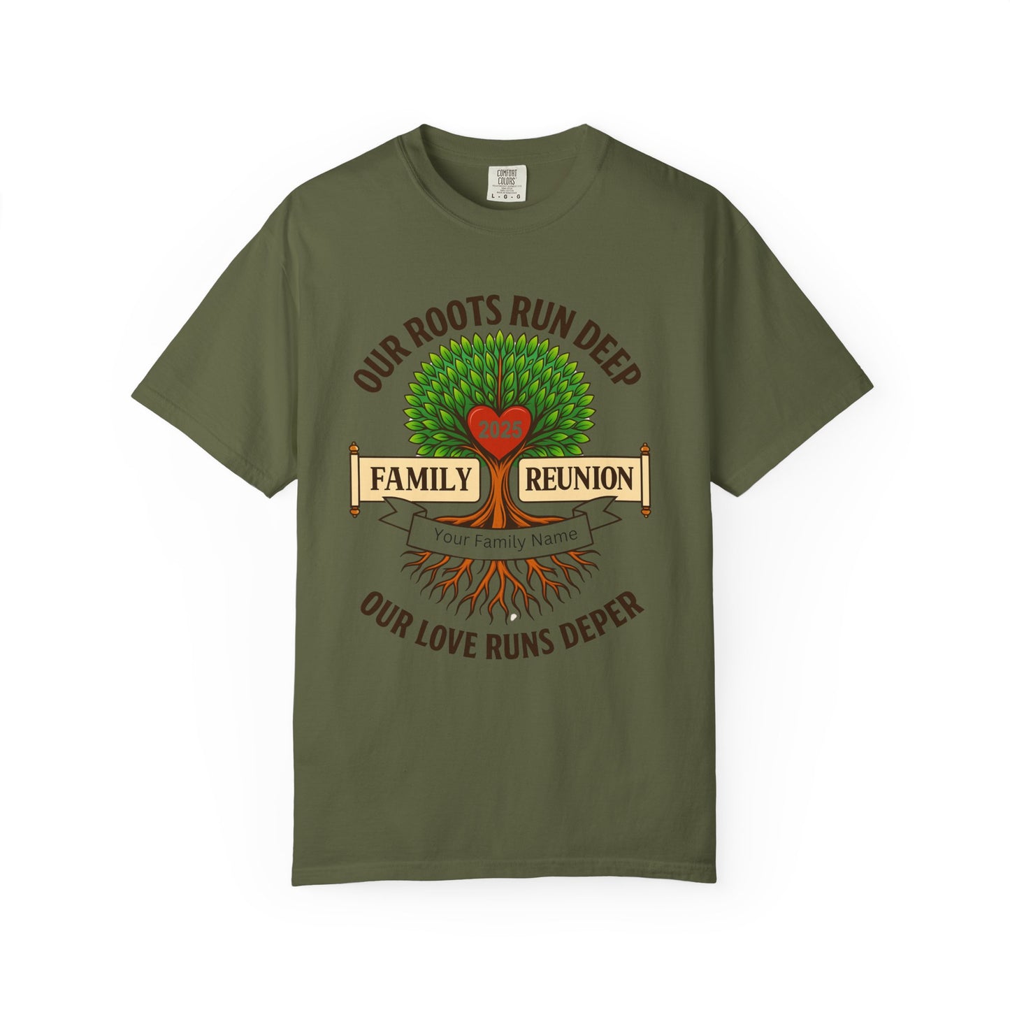 Family Reunion T-Shirt, Unisex Garment-Dyed Tee, Family Heritage Gift, Roots and Love Graphic Shirt, Personalized Gathering Apparel