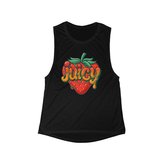 Juicy Strawberry Women's Flowy Tank Top, Summer Style, Beachwear, Fitness Apparel, Gift for Her, Trendy Vintage Tee