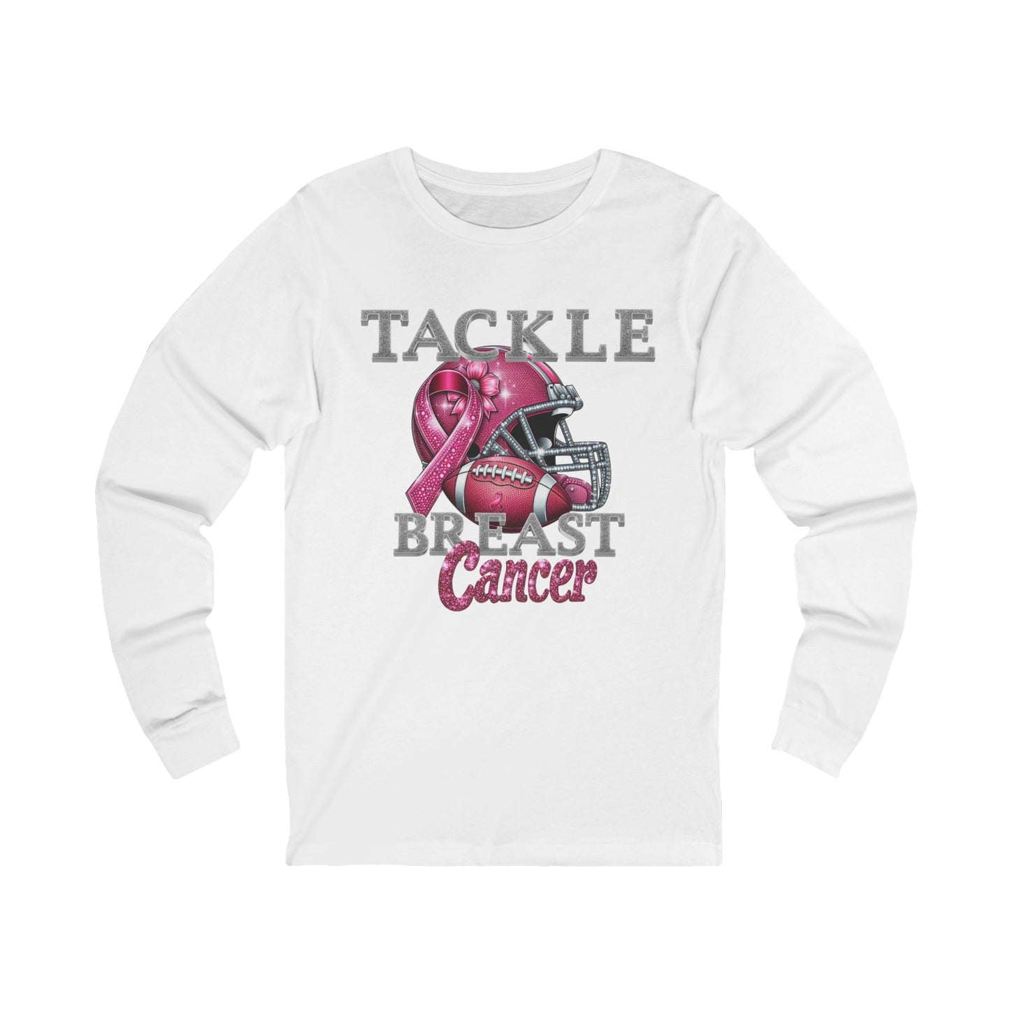 Tackle Breast Cancer Long Sleeve Tee, Awareness Shirt, Fight Cancer Top, Support Pink Ribbon, Gift for Fighters