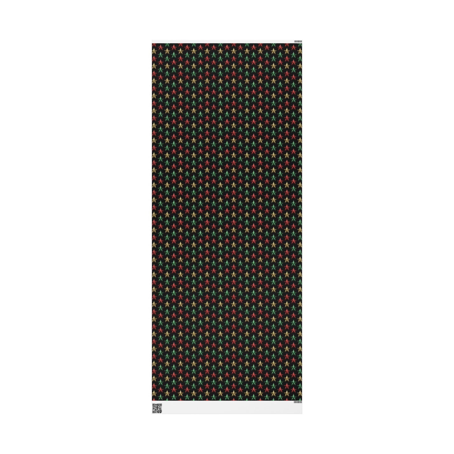 Metallic Star Holiday Wrapping Paper | Red, Green & Gold Stars on Black | Festive Christmas Gift Wrap