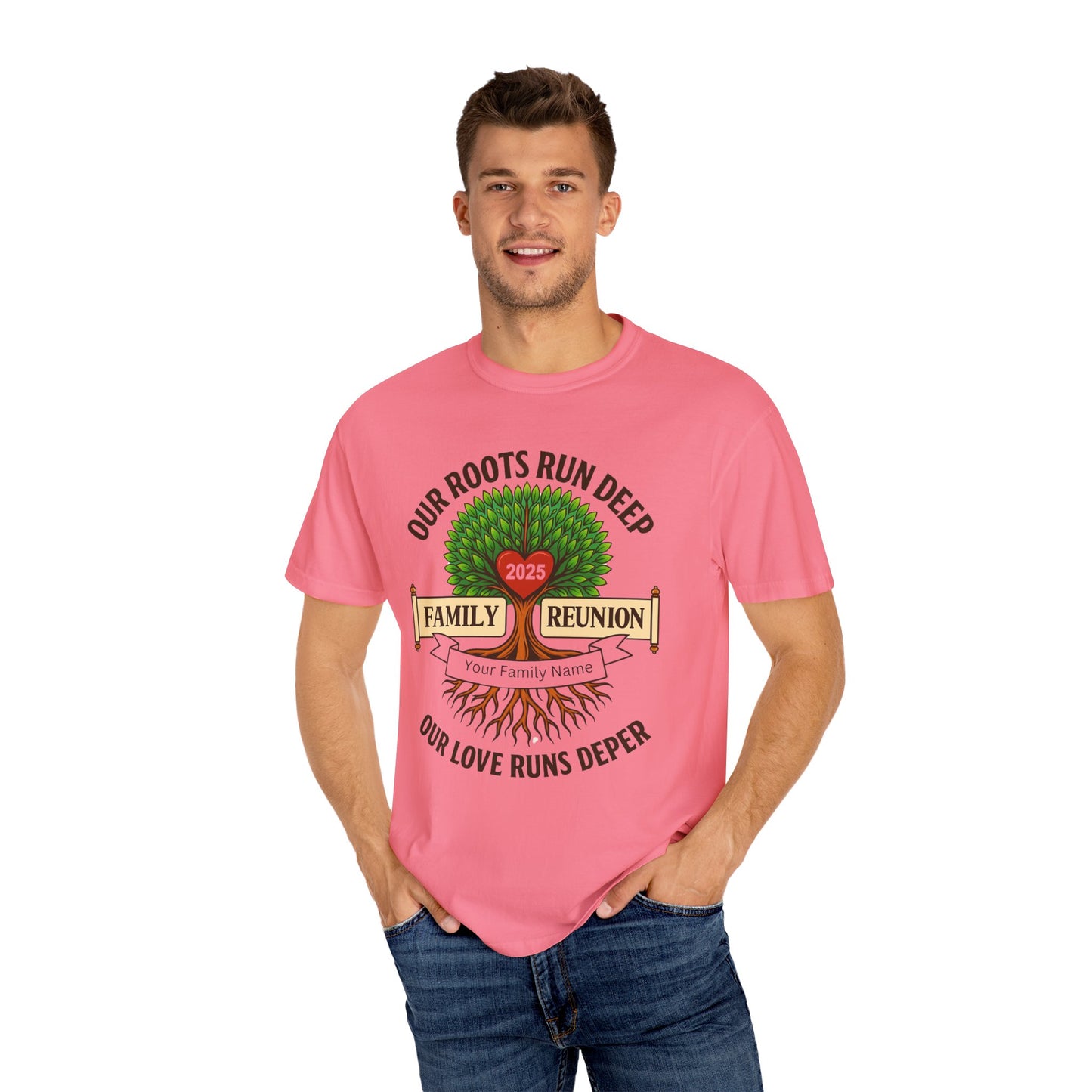 Family Reunion T-Shirt, Unisex Garment-Dyed Tee, Family Heritage Gift, Roots and Love Graphic Shirt, Personalized Gathering Apparel