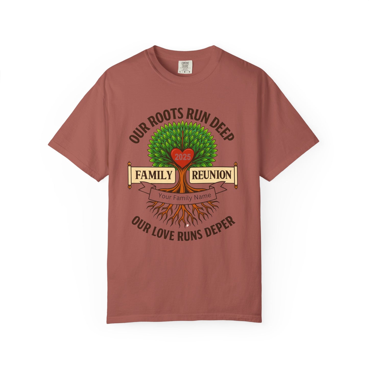 Family Reunion T-Shirt, Unisex Garment-Dyed Tee, Family Heritage Gift, Roots and Love Graphic Shirt, Personalized Gathering Apparel