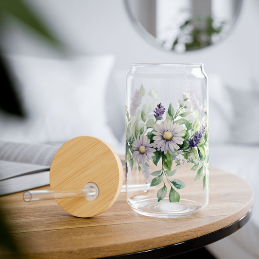 Floral Butterfly Sipper Glass - 16oz Eco-Friendly Drinkware