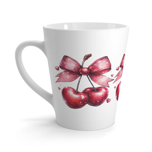 Cute Cherry Latte Mug with Ribbon Design - Perfect Gift for Holidays