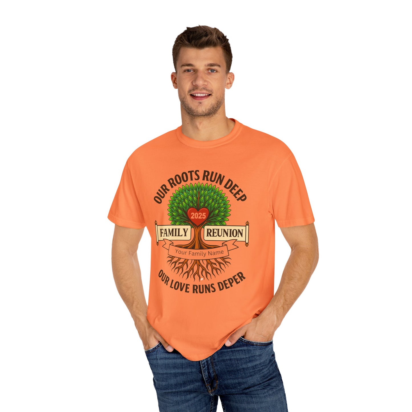 Family Reunion T-Shirt, Unisex Garment-Dyed Tee, Family Heritage Gift, Roots and Love Graphic Shirt, Personalized Gathering Apparel