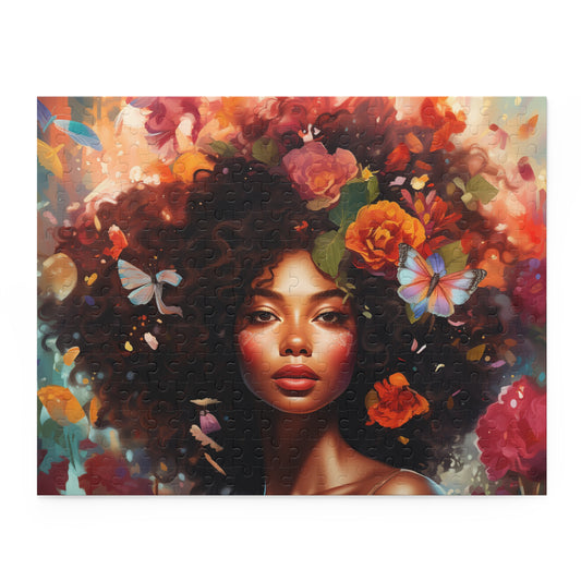 Flower Power Puzzle - 500 Piece Art Puzzle Featuring Vibrant Afro Beauty