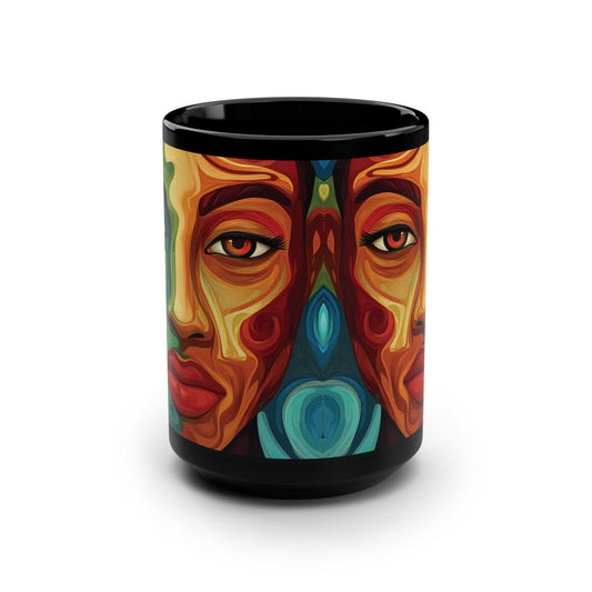 Artistic Black Mug – 15oz Colorful Face Design for Home or Office