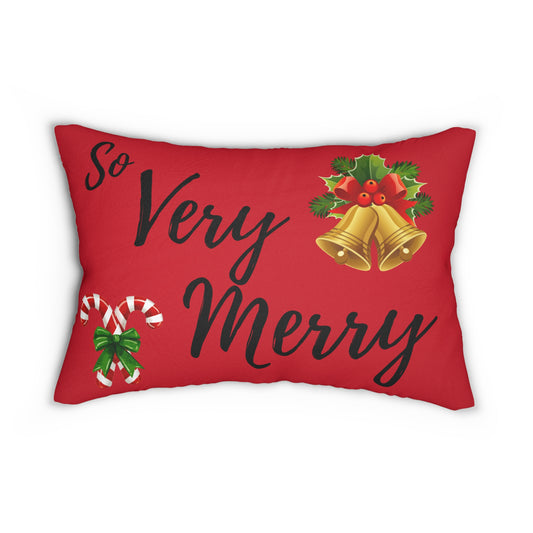 “So Very Merry” Christmas Lumbar Pillow – Festive Holiday Throw Pillow with Bells, Candy Cane & Holly Design | Cozy Christmas Home Décor