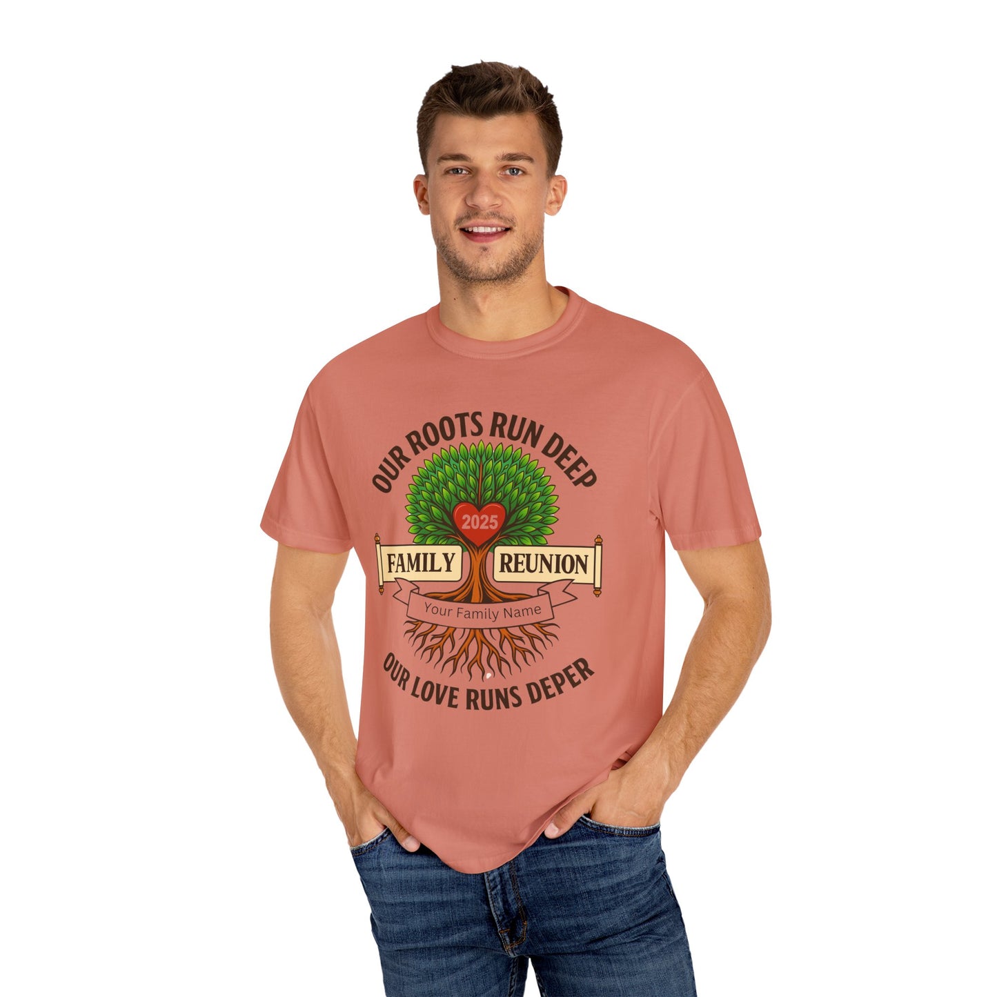 Family Reunion T-Shirt, Unisex Garment-Dyed Tee, Family Heritage Gift, Roots and Love Graphic Shirt, Personalized Gathering Apparel