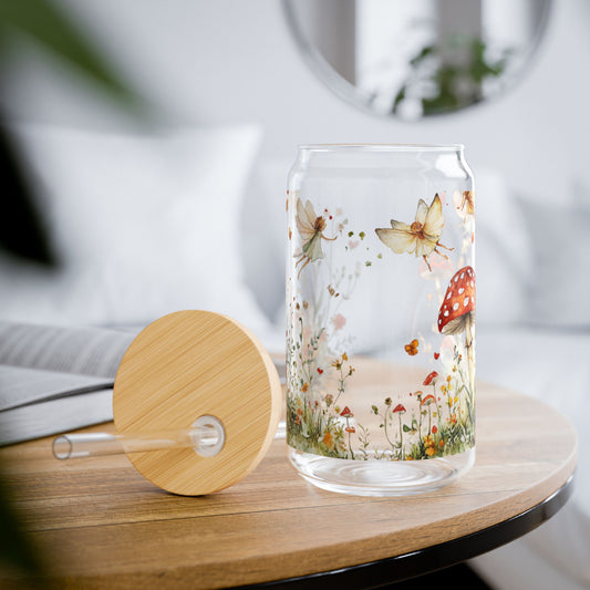 Whimsical Flower & Butterfly Sipper Glass - 16oz Eco-Friendly Drinkware with Bamboo Lid
